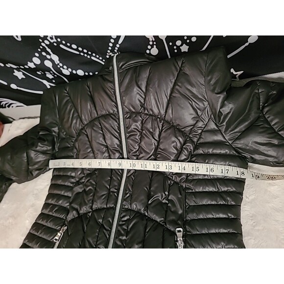 Guess Jacket Womens Medium Black Puffer Quilted Stand Collar Full Zip Pockets - Picture 7 of 11
